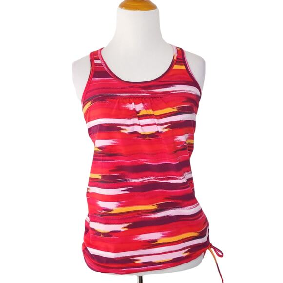 Athleta Air Brush Tank Red Striped Relaxed Fit Racerback Shelf Bra XS - Picture 1 of 12